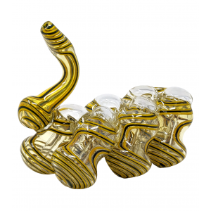 6" Silver Fumed Curl Line Flat Mouth 7-Chamber Bubbler Hand Pipe - [STJ120]